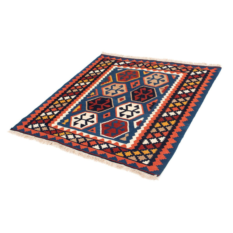Kelim-tæppe - orientalsk firkantet  - 102 x 100 cm - blå