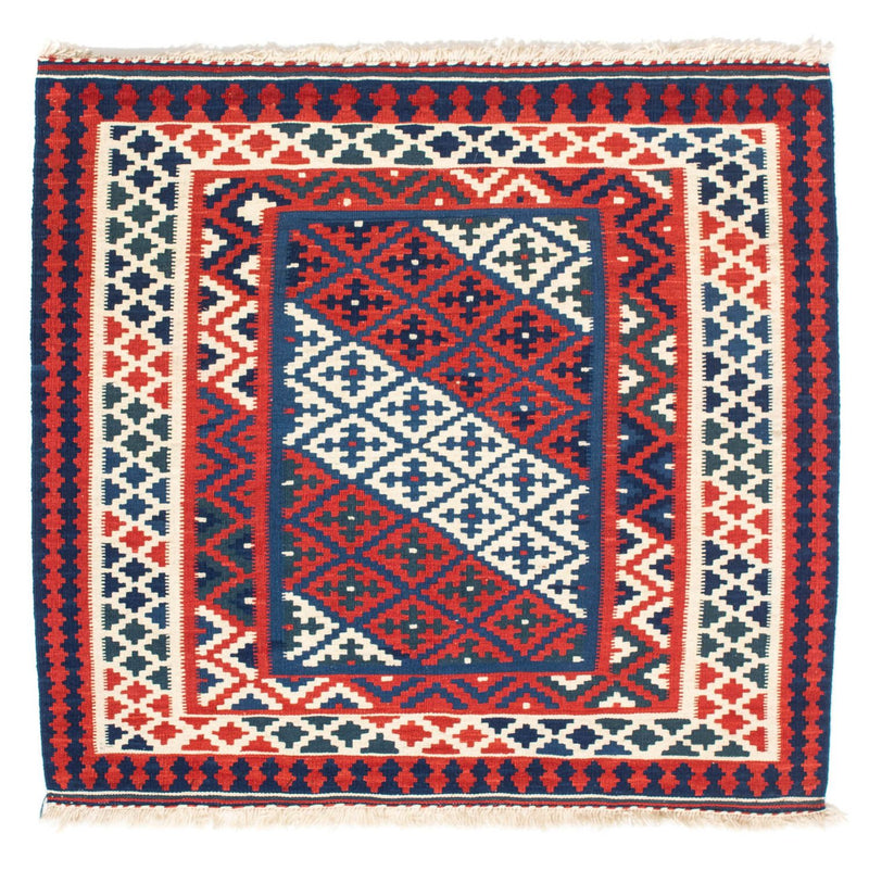 Kelim-tæppe - orientalsk firkantet  - 100 x 95 cm - mørkeblå