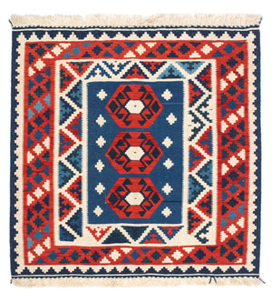 Kelim-tæppe - orientalsk firkantet  - 105 x 104 cm - mørkeblå