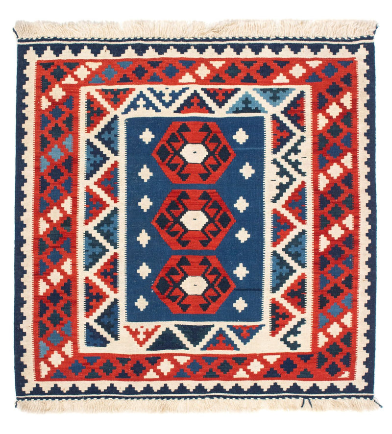 Kelim-tæppe - orientalsk firkantet  - 105 x 104 cm - mørkeblå