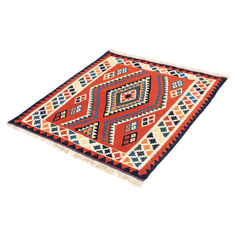 Kelim-tæppe - orientalsk firkantet  - 102 x 98 cm - mørkerød