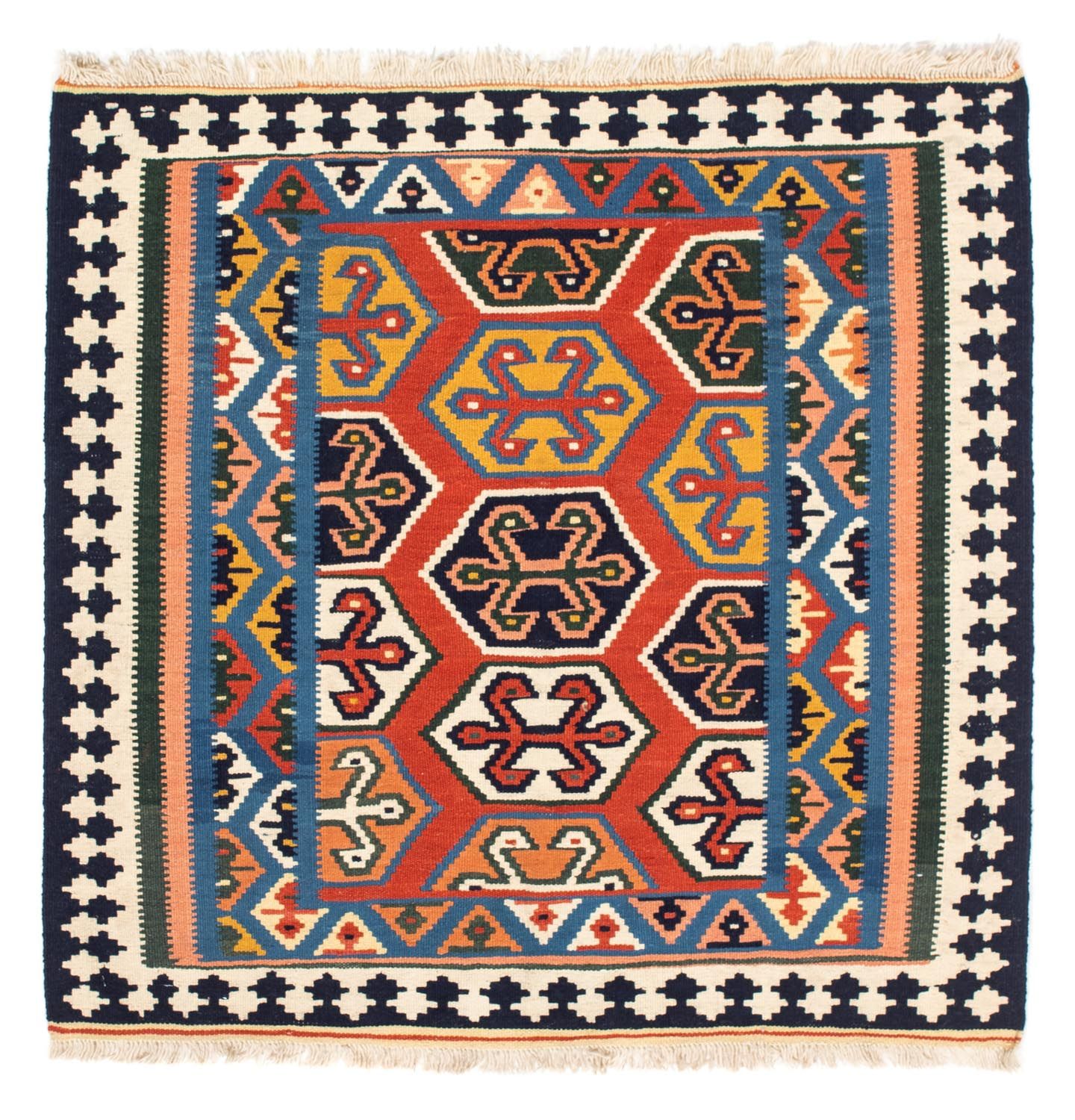 Kelim-tæppe - orientalsk firkantet  - 105 x 103 cm - rød
