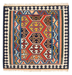 Kelim-tæppe - orientalsk firkantet  - 105 x 103 cm - rød