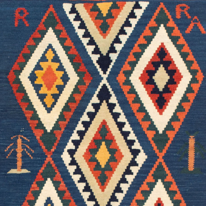 Kelim-tæppe - orientalsk firkantet  - 100 x 98 cm - mørkeblå