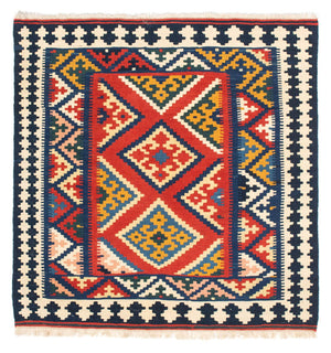 Kelim-tæppe - orientalsk firkantet  - 107 x 103 cm - rød