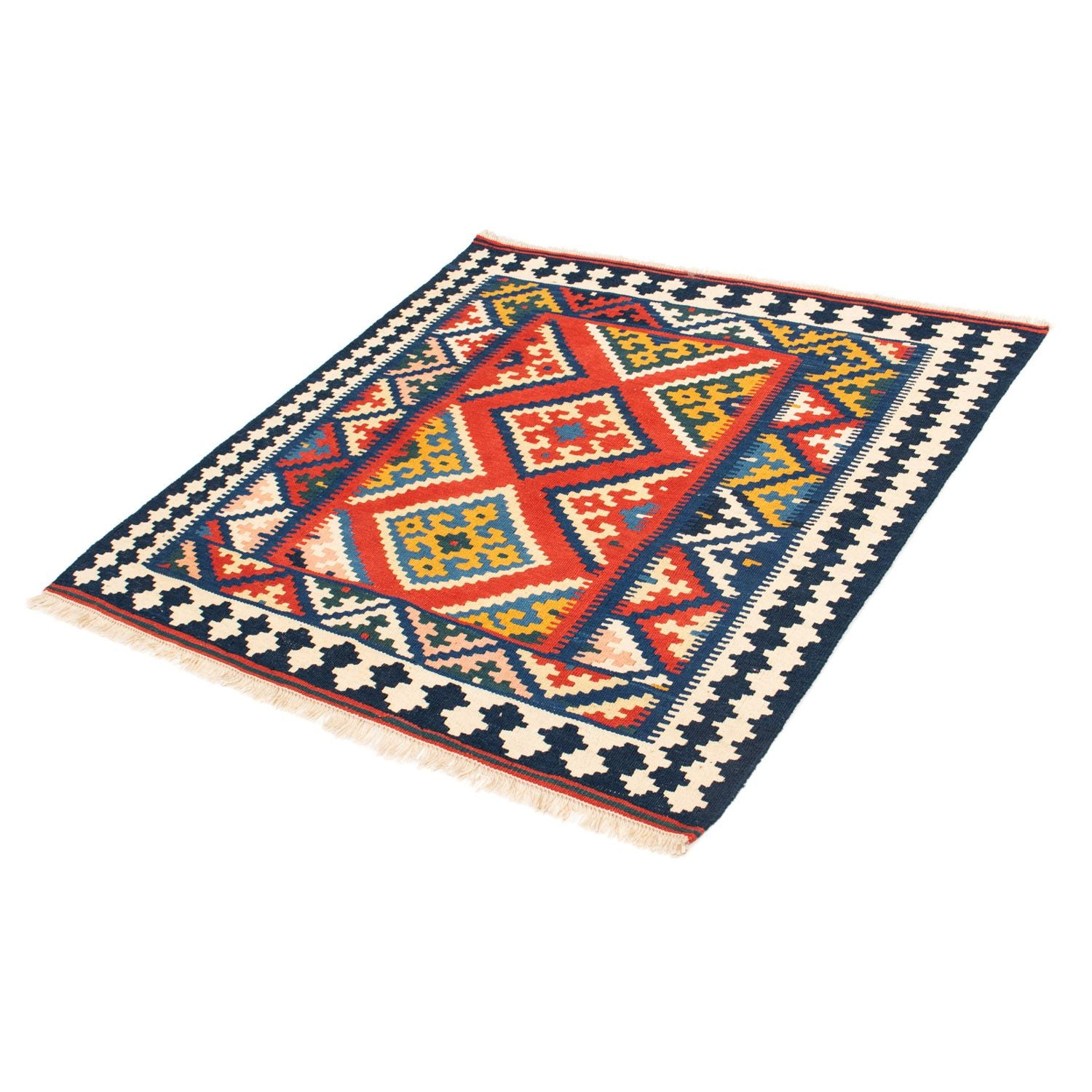 Kelim-tæppe - orientalsk firkantet  - 107 x 103 cm - rød