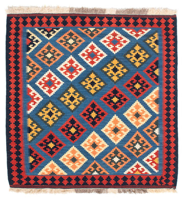 Kelim-tæppe - orientalsk firkantet  - 110 x 107 cm - blå