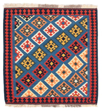 Kelim-tæppe - orientalsk firkantet  - 110 x 107 cm - blå