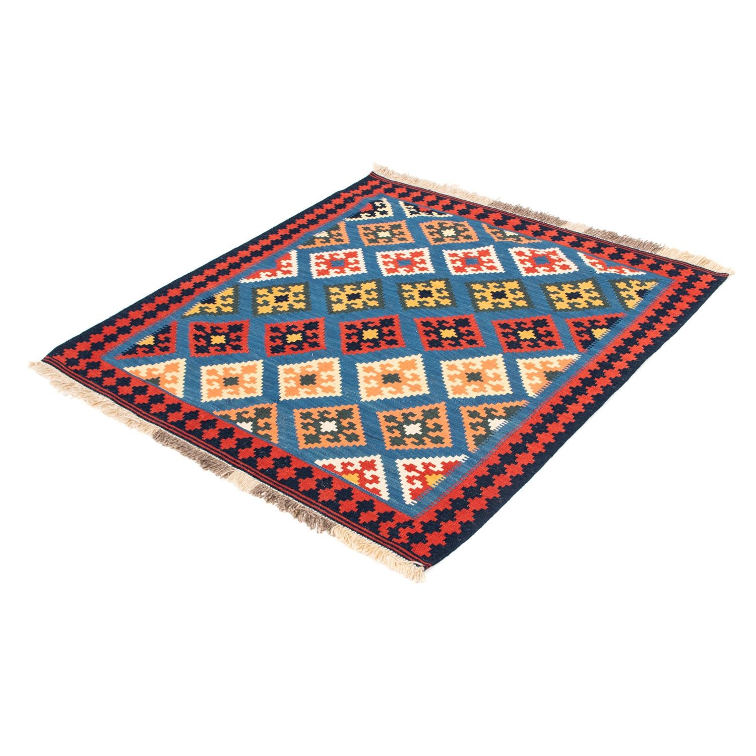 Kelim-tæppe - orientalsk firkantet  - 110 x 107 cm - blå