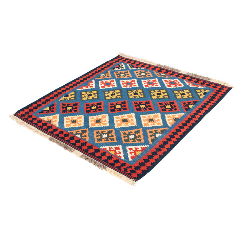 Kelim-tæppe - orientalsk firkantet  - 110 x 107 cm - blå