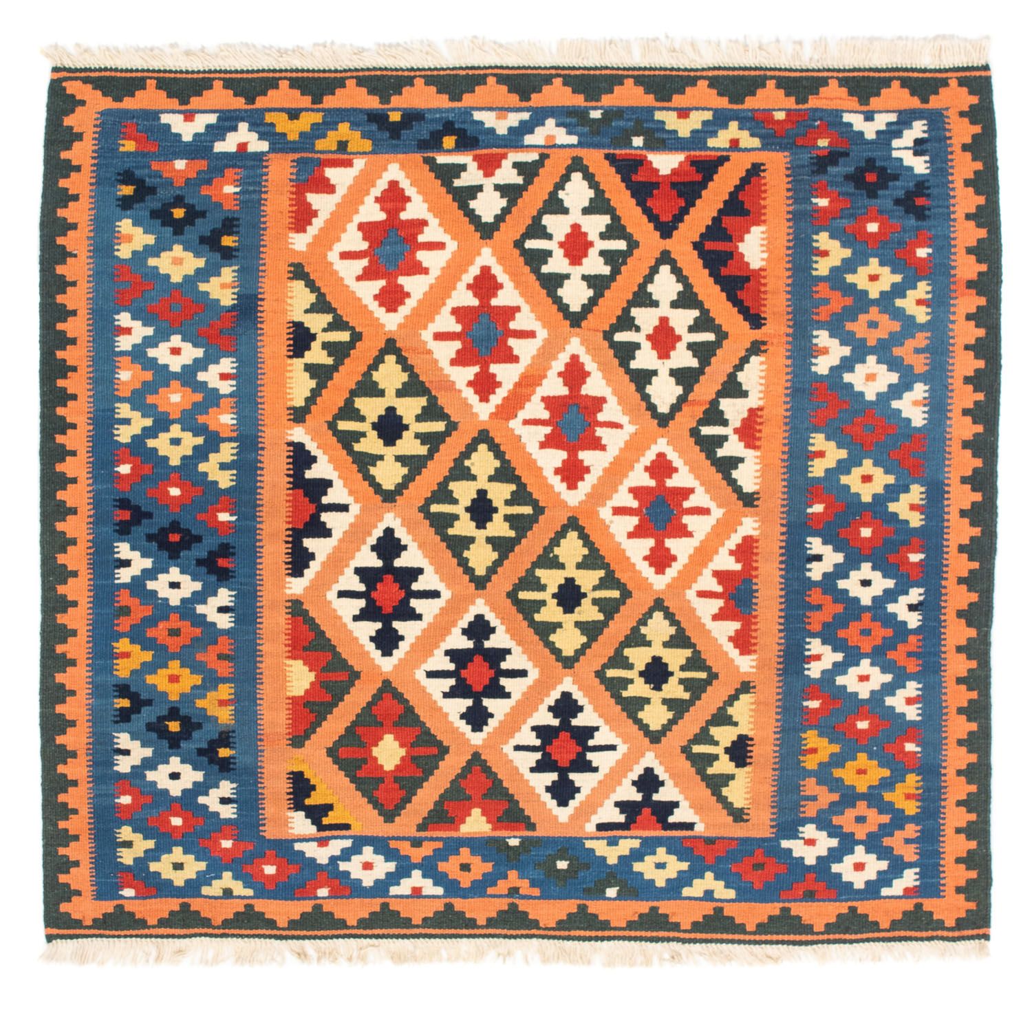 Kelim-tæppe - orientalsk firkantet  - 103 x 100 cm - lys brun