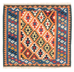 Kelim-tæppe - orientalsk firkantet  - 103 x 100 cm - lys brun