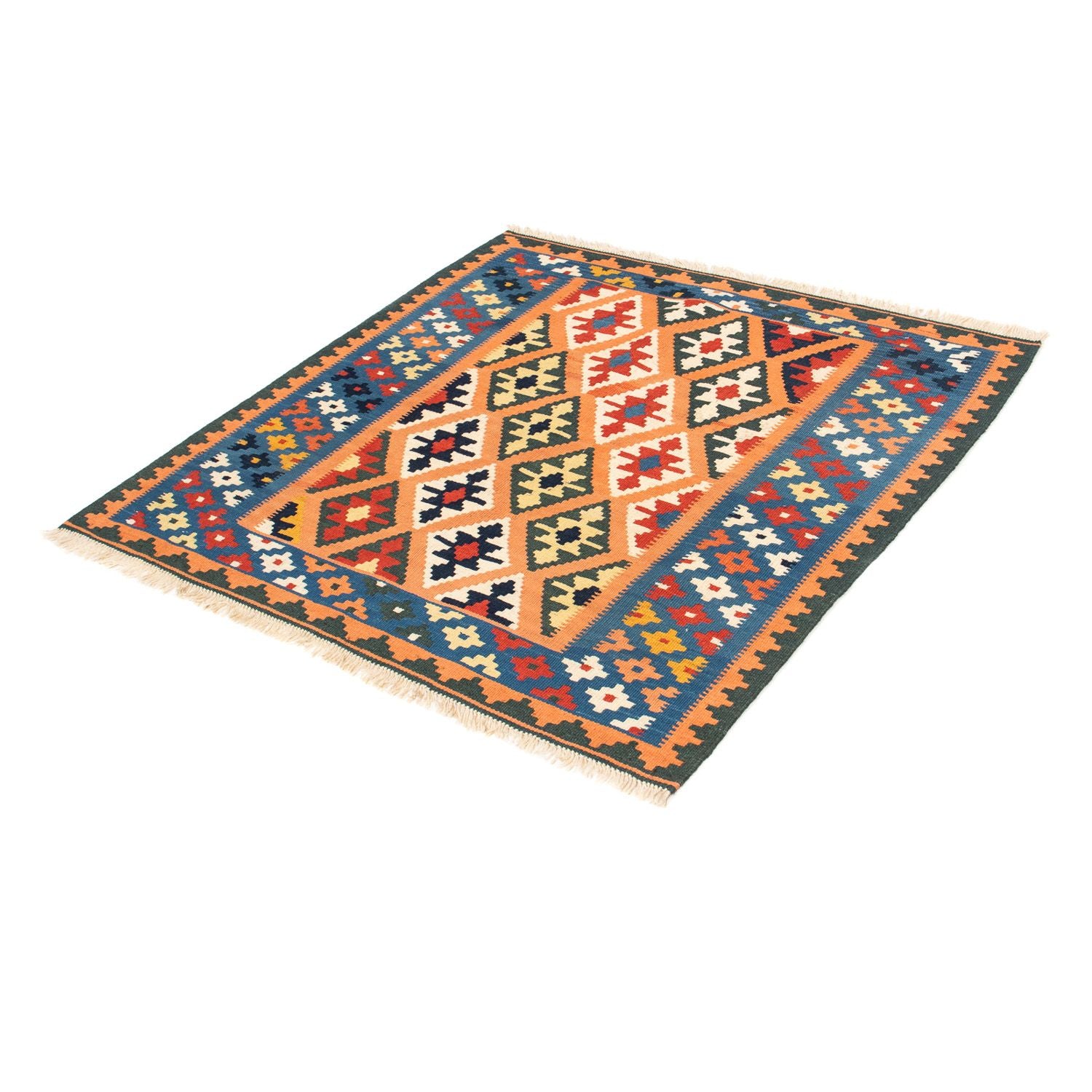 Kelim-tæppe - orientalsk firkantet  - 103 x 100 cm - lys brun