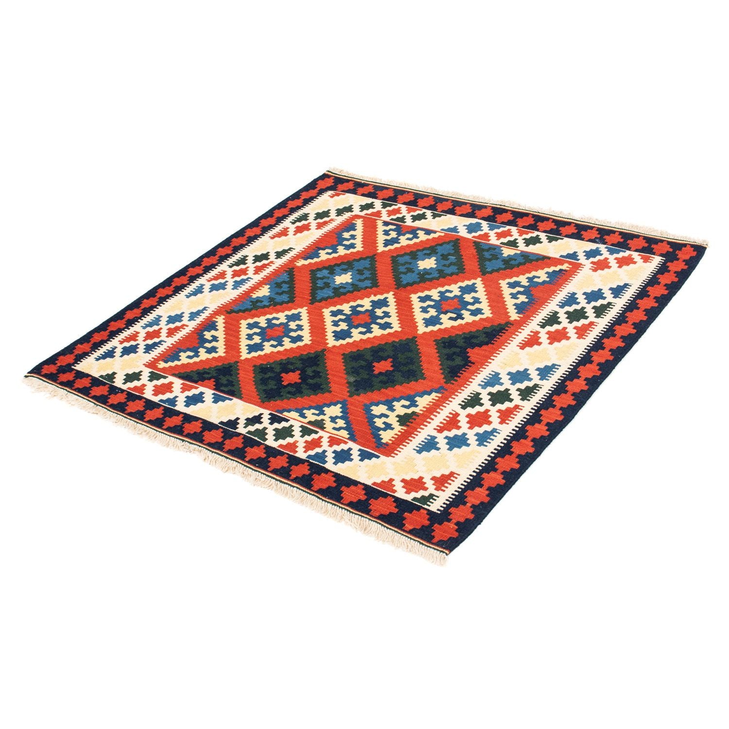 Kelim-tæppe - orientalsk firkantet  - 105 x 103 cm - mørkerød