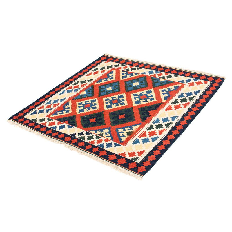 Kelim-tæppe - orientalsk firkantet  - 105 x 103 cm - mørkerød