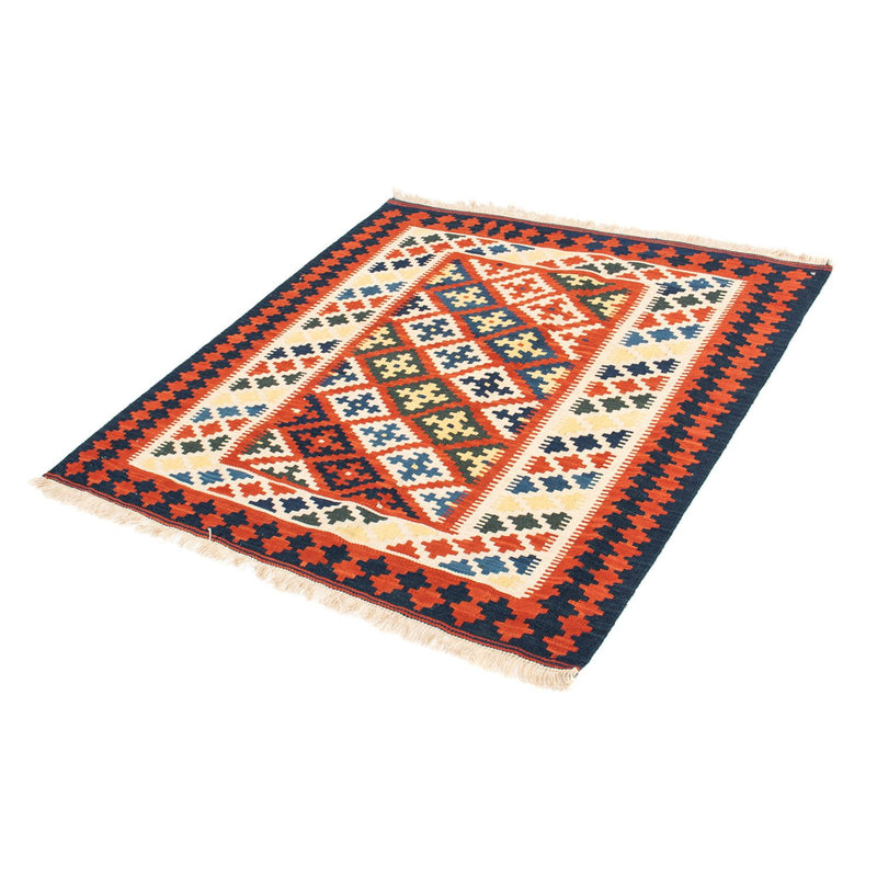 Kelim-tæppe - orientalsk firkantet  - 107 x 100 cm - mørkerød
