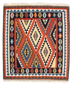 Kelim-tæppe - orientalsk firkantet  - 114 x 102 cm - rød