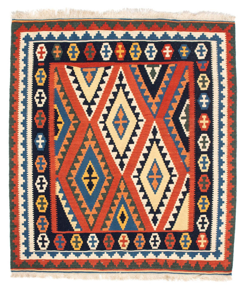 Kelim-tæppe - orientalsk firkantet  - 114 x 102 cm - rød