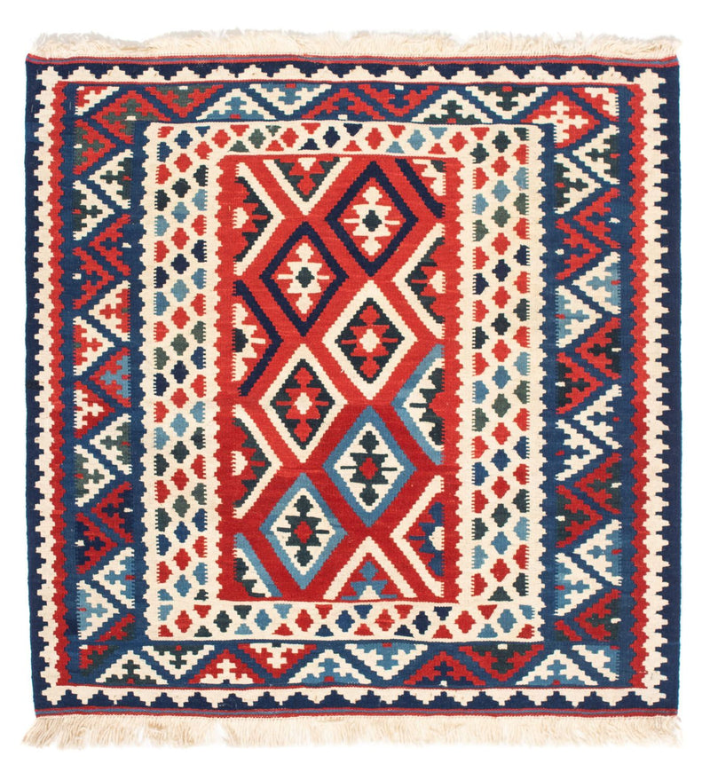 Kelim-tæppe - orientalsk firkantet  - 104 x 102 cm - mørkerød