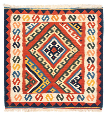 Kelim-tæppe - orientalsk firkantet  - 103 x 102 cm - mørkerød