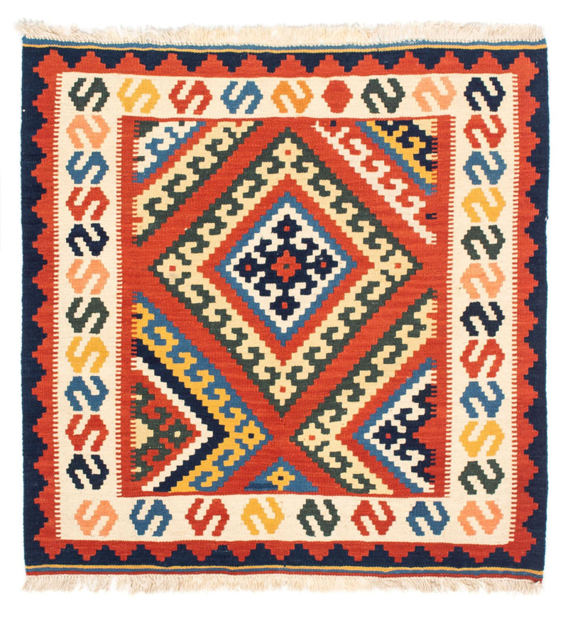 Kelim-tæppe - orientalsk firkantet  - 103 x 102 cm - mørkerød