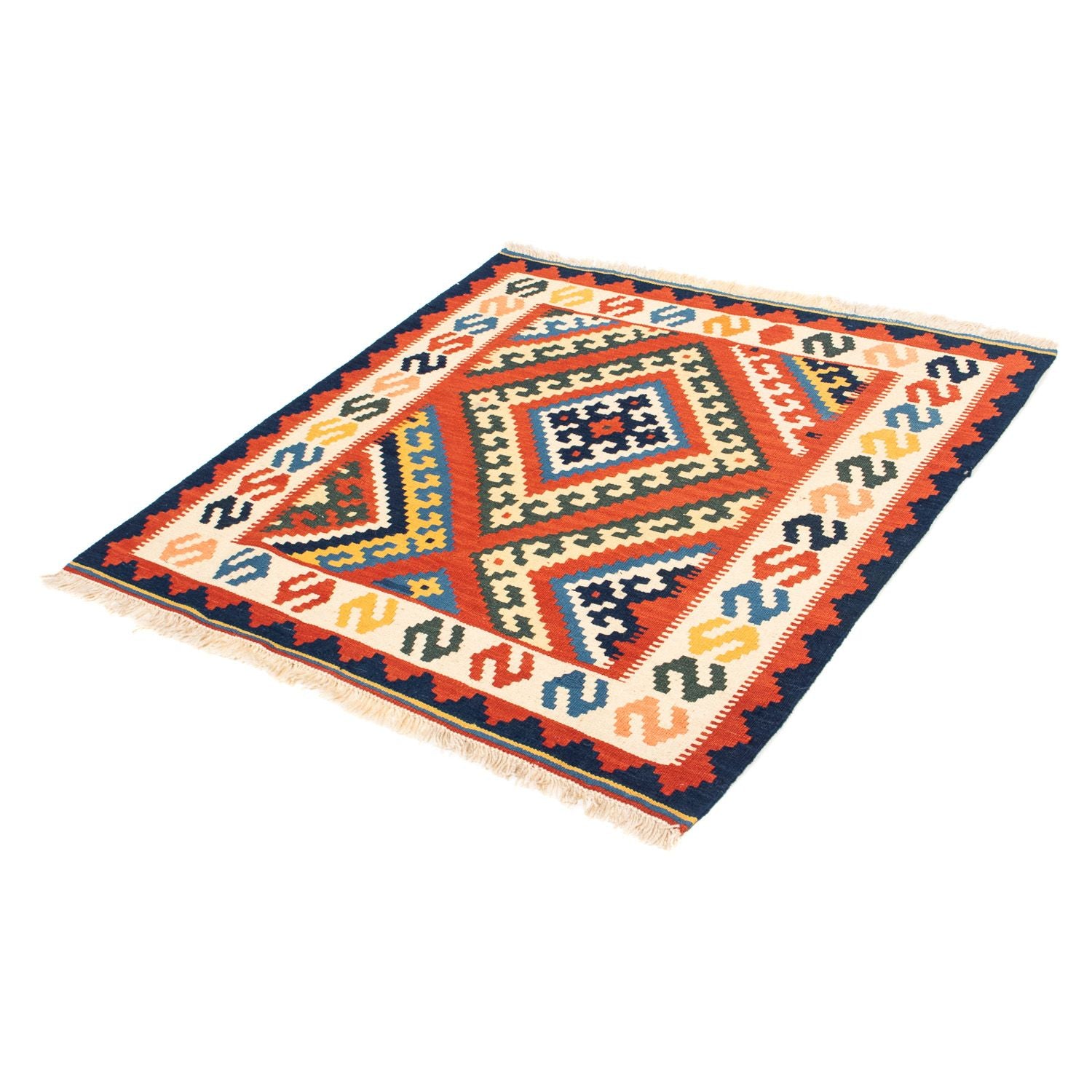 Kelim-tæppe - orientalsk firkantet  - 103 x 102 cm - mørkerød