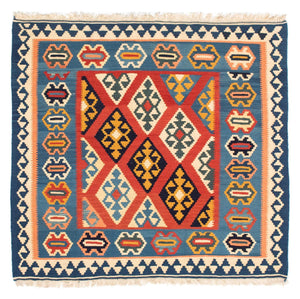 Kelim-tæppe - orientalsk firkantet  - 108 x 97 cm - rust