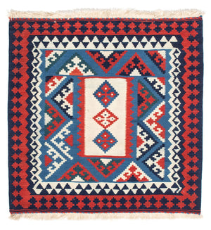 Kelim-tæppe - orientalsk firkantet  - 104 x 103 cm - mørkeblå