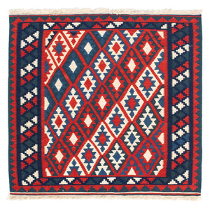 Kelim-tæppe - orientalsk firkantet  - 102 x 94 cm - mørkerød