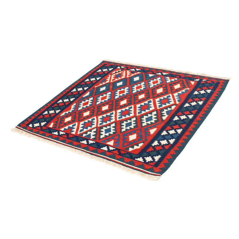 Kelim-tæppe - orientalsk firkantet  - 102 x 94 cm - mørkerød
