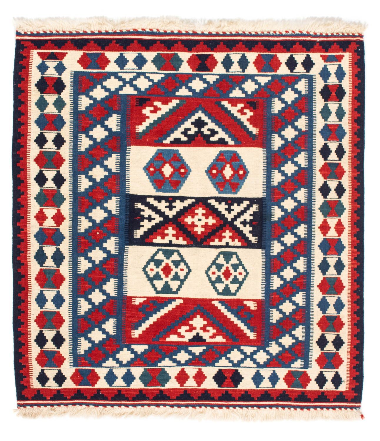 Kelim-tæppe - orientalsk firkantet  - 105 x 102 cm - mørkeblå