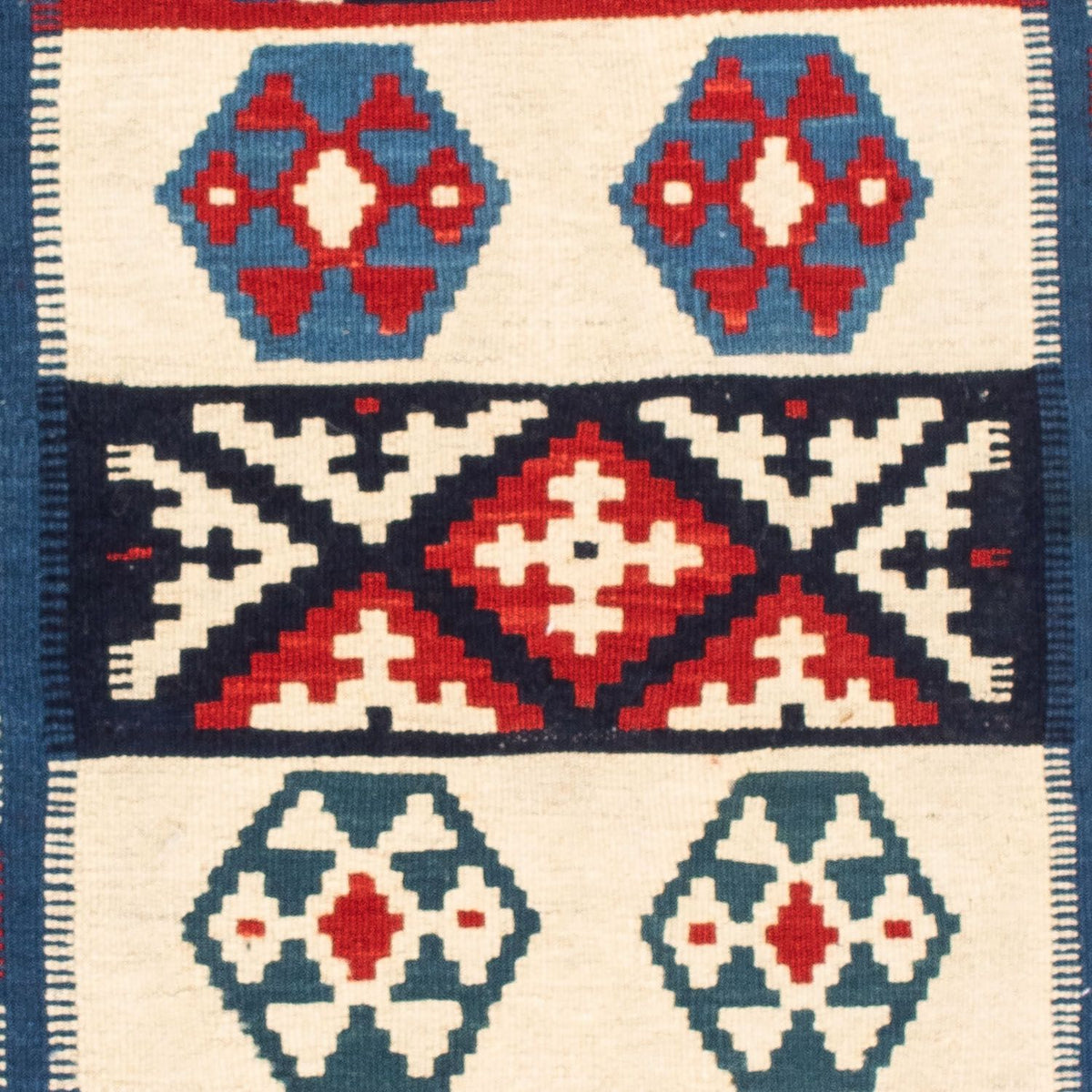 Kelim-tæppe - orientalsk firkantet  - 105 x 102 cm - mørkeblå