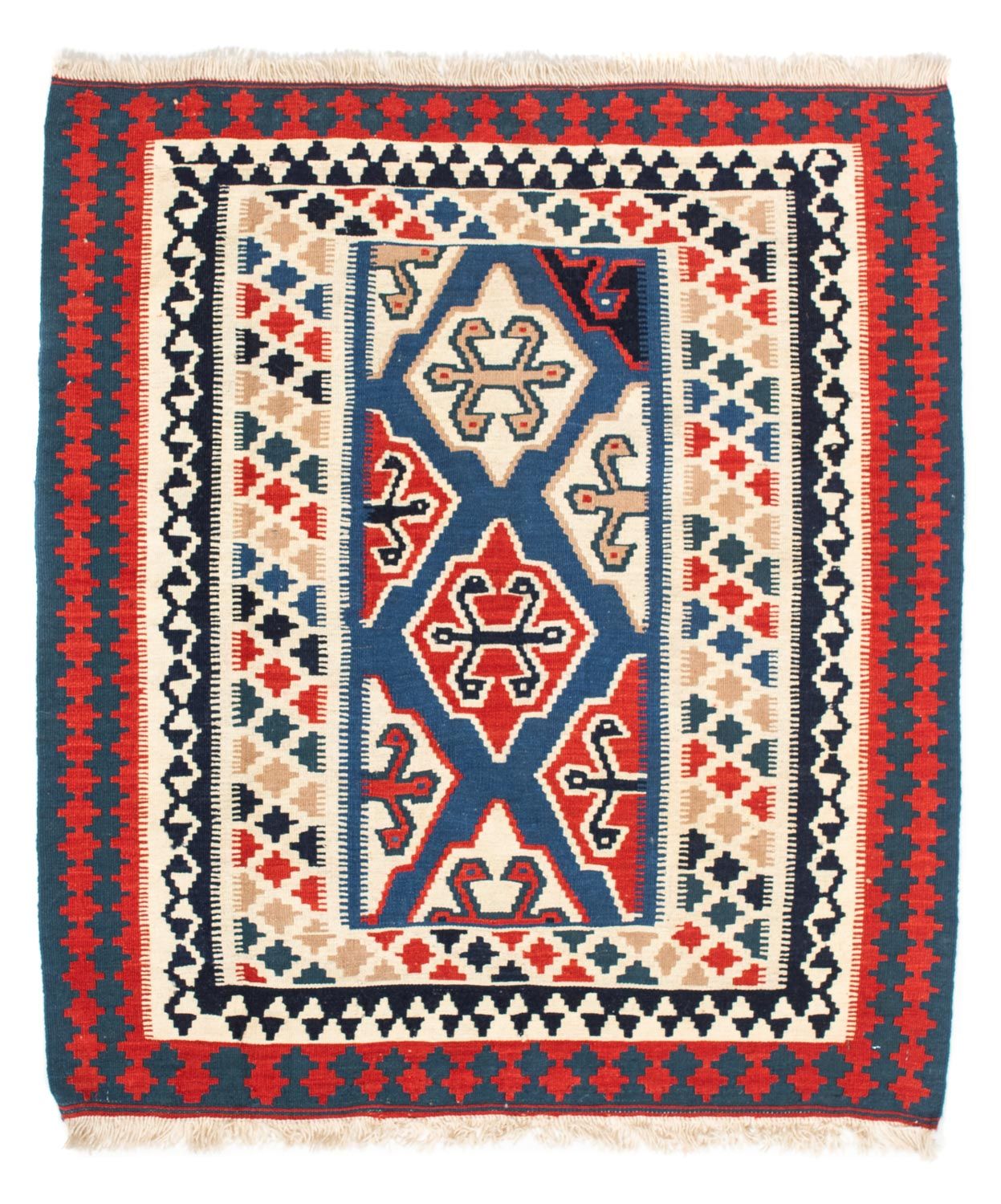 Kelim-tæppe - orientalsk firkantet  - 125 x 110 cm - blå