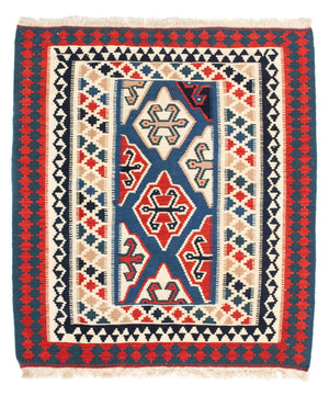 Kelim-tæppe - orientalsk firkantet  - 125 x 110 cm - blå
