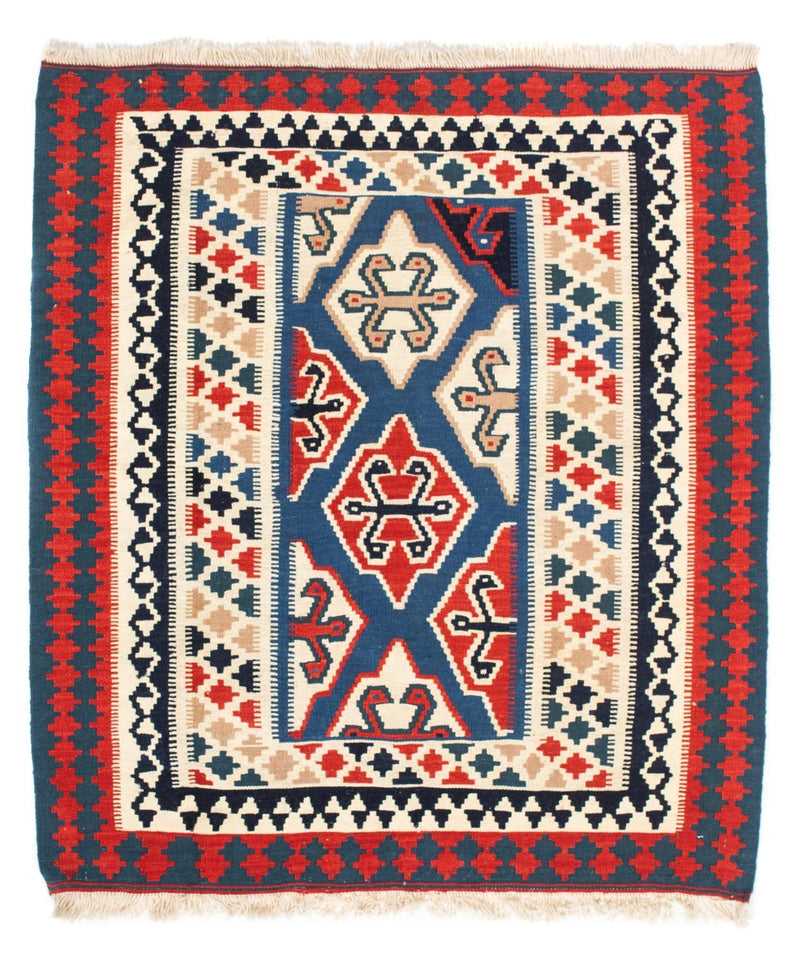 Kelim-tæppe - orientalsk firkantet  - 125 x 110 cm - blå