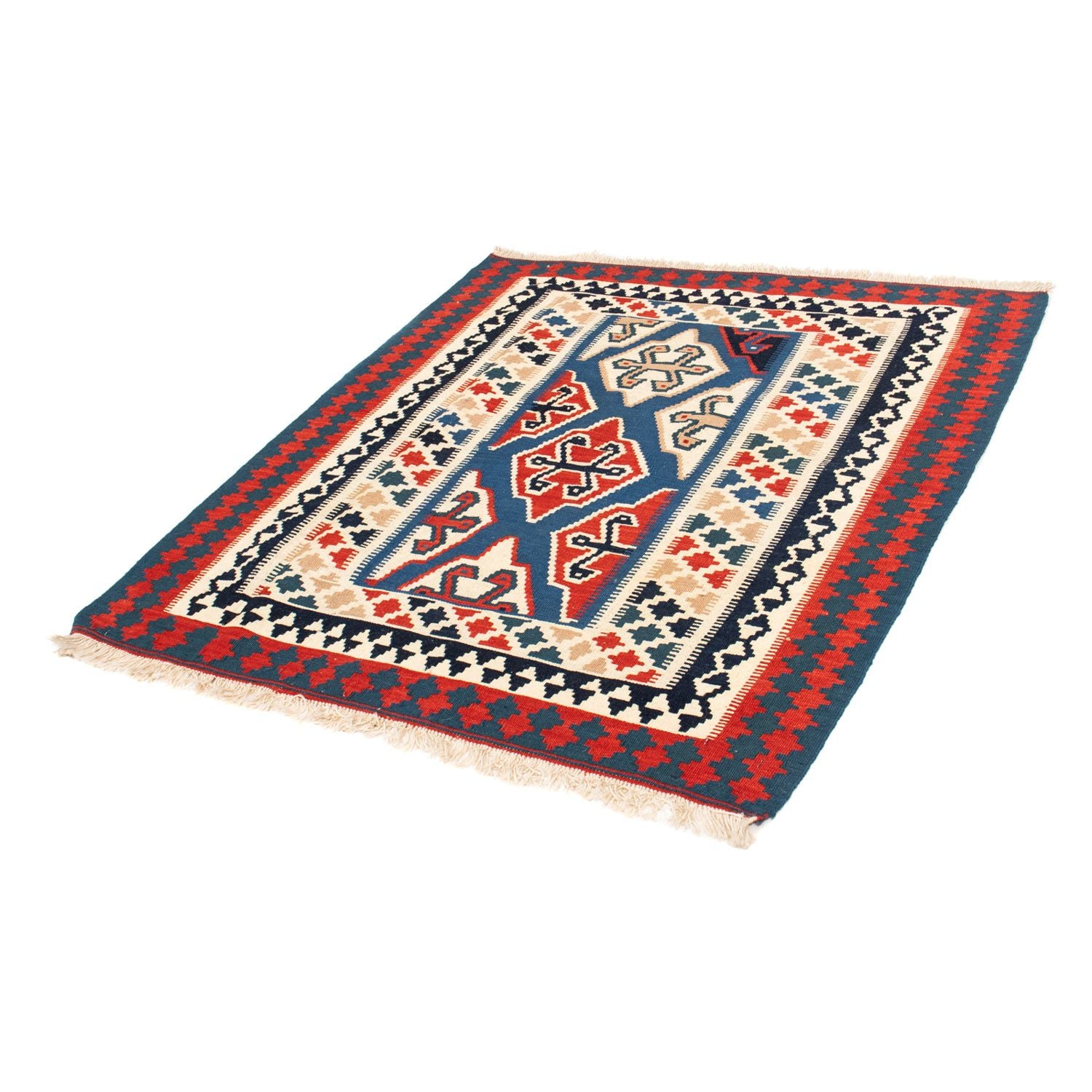 Kelim-tæppe - orientalsk firkantet  - 125 x 110 cm - blå