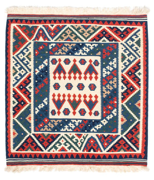 Kelim-tæppe - orientalsk firkantet  - 117 x 102 cm - mørkeblå