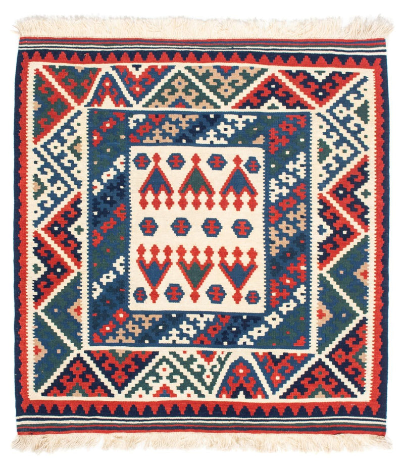 Kelim-tæppe - orientalsk firkantet  - 117 x 102 cm - mørkeblå
