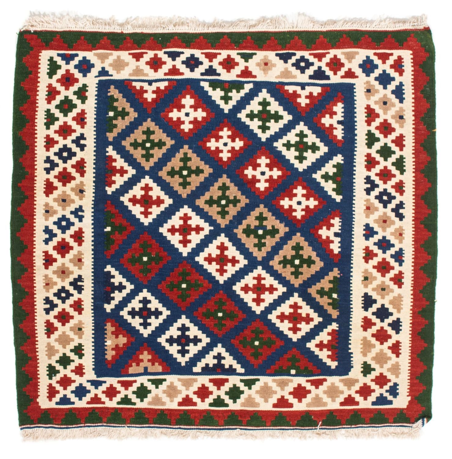 Kelim-tæppe - orientalsk firkantet  - 103 x 100 cm - mørkeblå