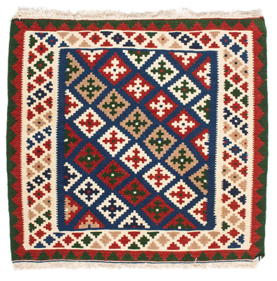 Kelim-tæppe - orientalsk firkantet  - 103 x 100 cm - mørkeblå