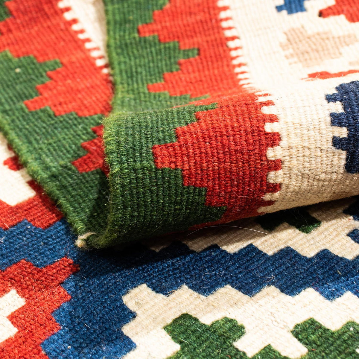 Kelim-tæppe - orientalsk firkantet  - 103 x 100 cm - mørkeblå