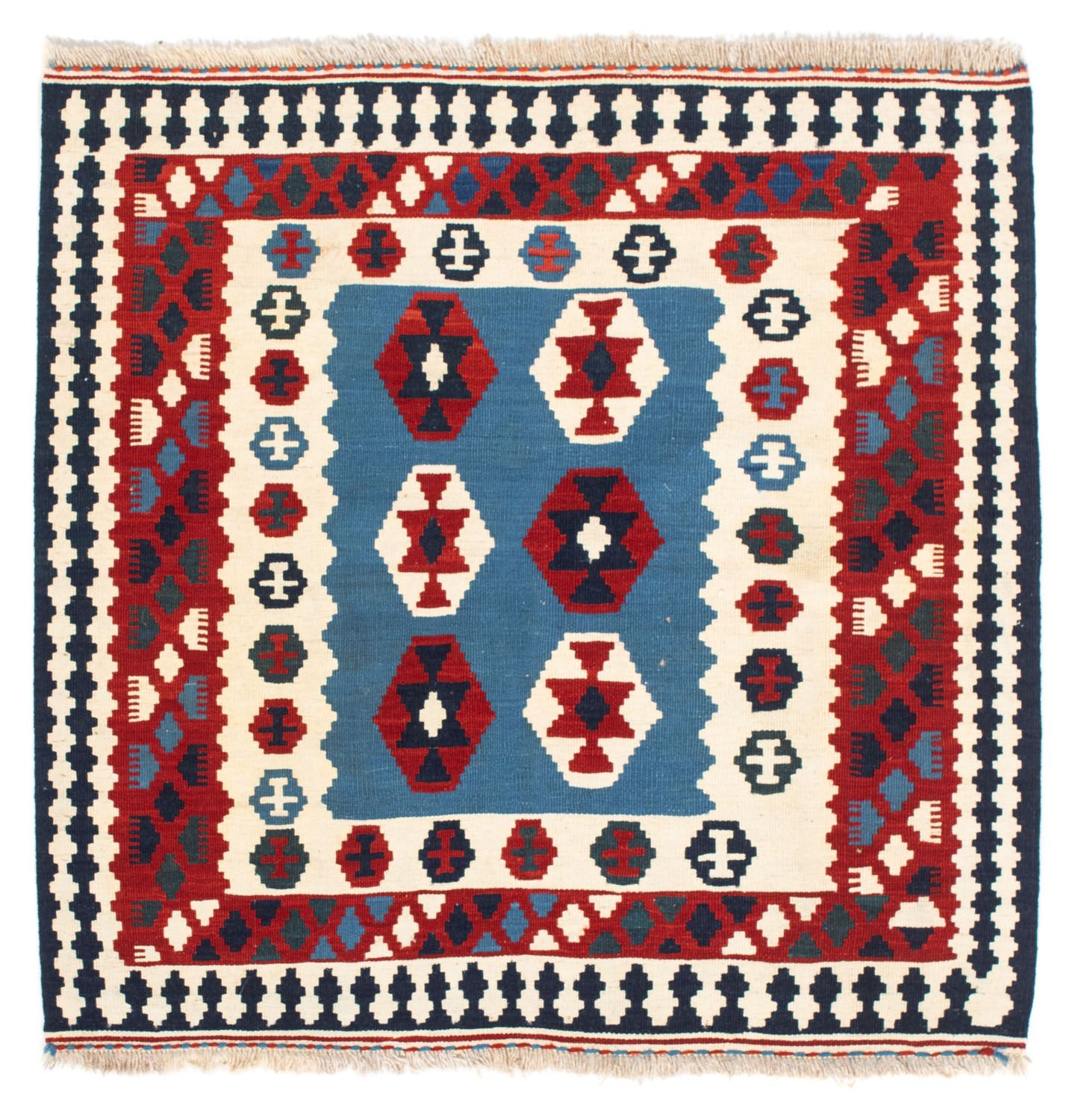 Kelim-tæppe - orientalsk firkantet  - 107 x 102 cm - blå