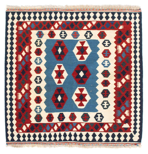 Kelim-tæppe - orientalsk firkantet  - 107 x 102 cm - blå