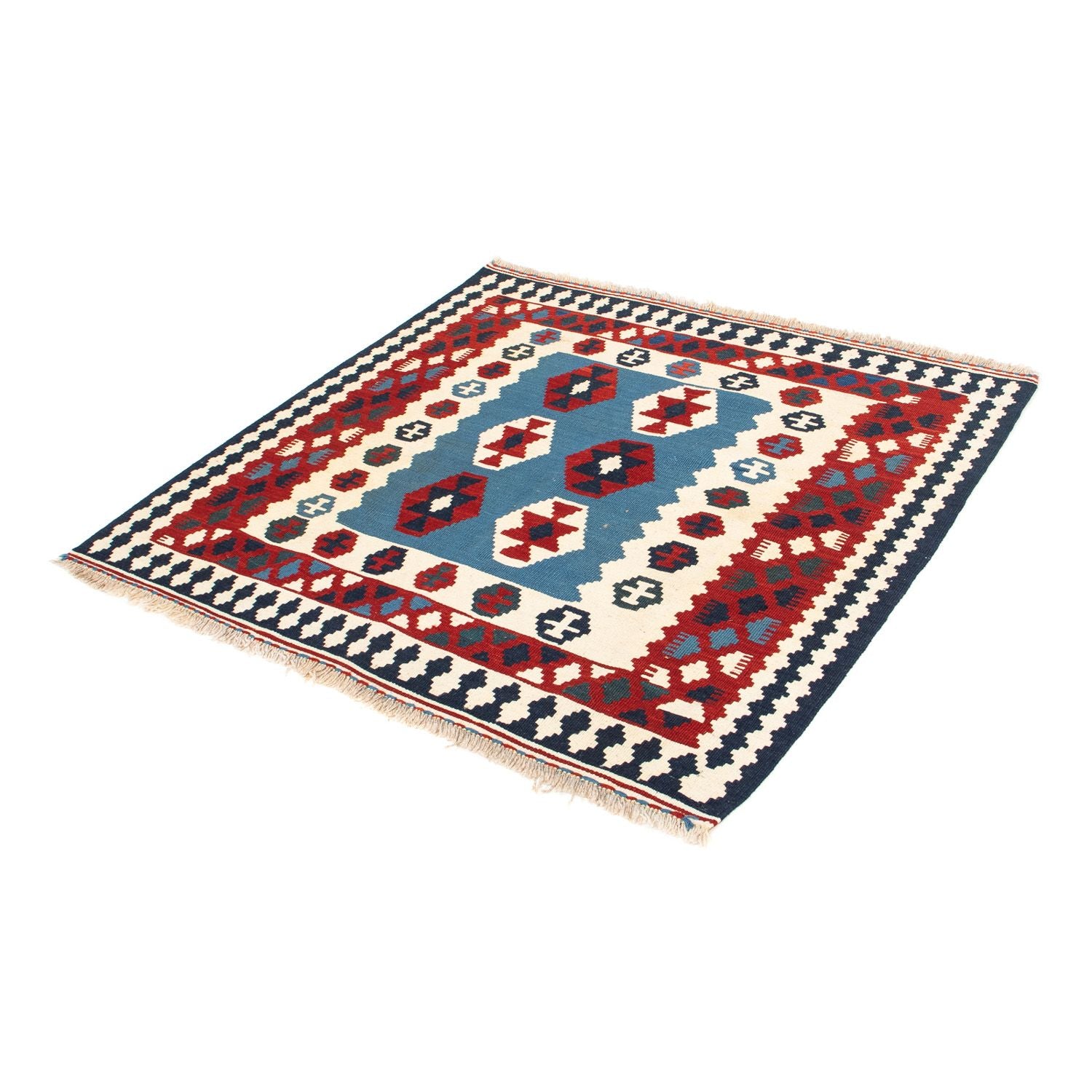 Kelim-tæppe - orientalsk firkantet  - 107 x 102 cm - blå