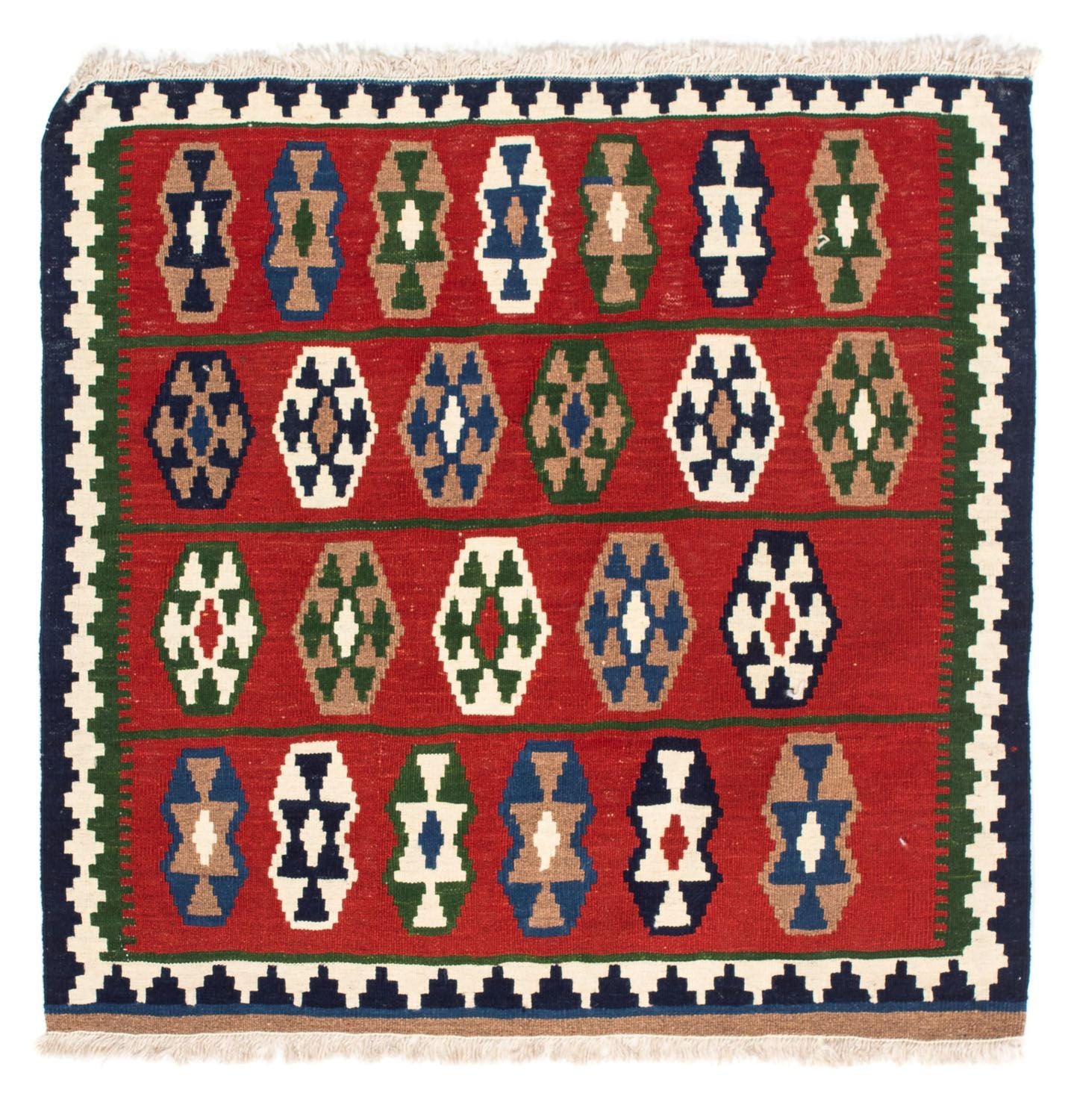 Kelim-tæppe - orientalsk firkantet  - 100 x 98 cm - mørkerød