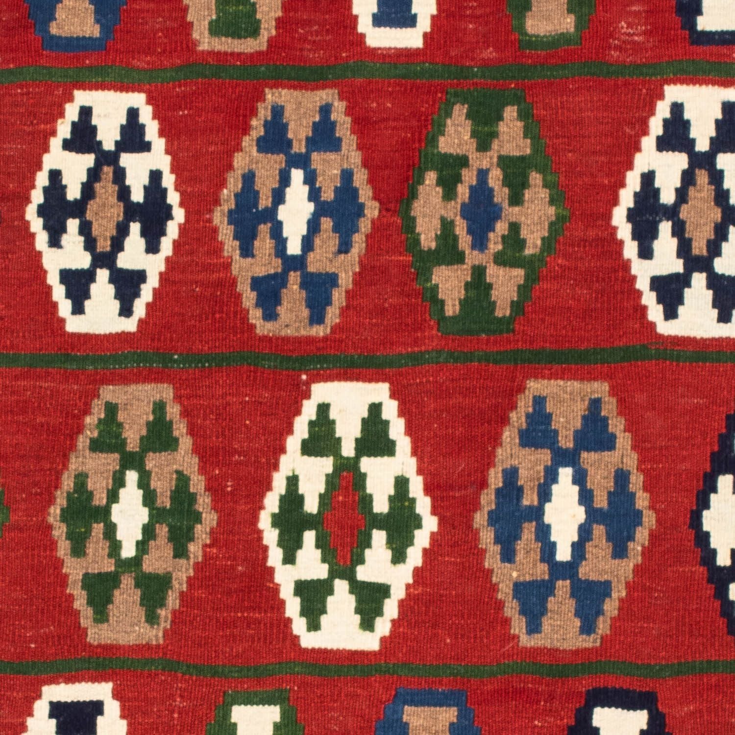 Kelim-tæppe - orientalsk firkantet  - 100 x 98 cm - mørkerød