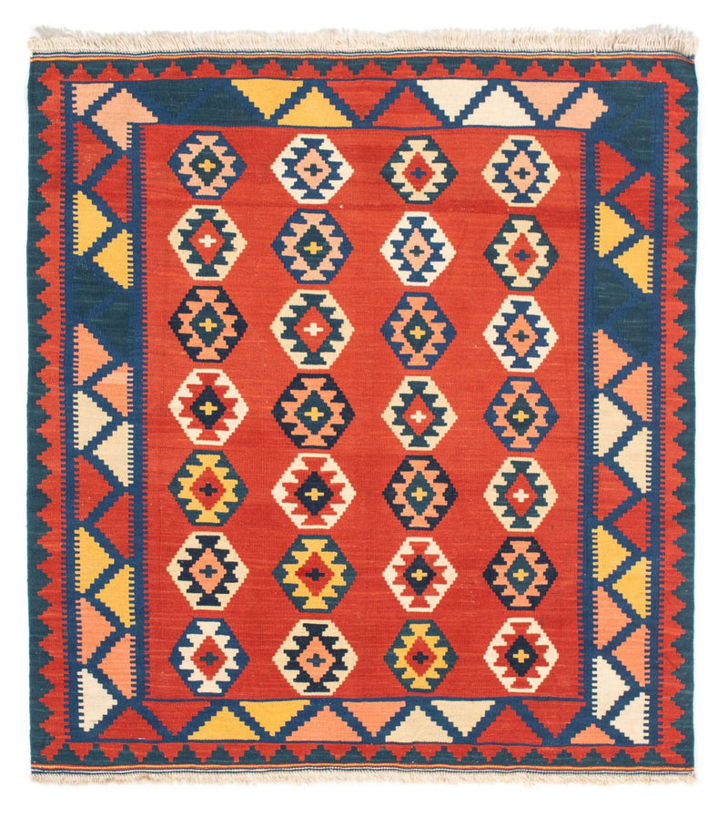 Kelim-tæppe - orientalsk firkantet  - 106 x 99 cm - mørkerød