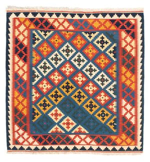 Kelim-tæppe - orientalsk firkantet  - 104 x 100 cm - mørkeblå