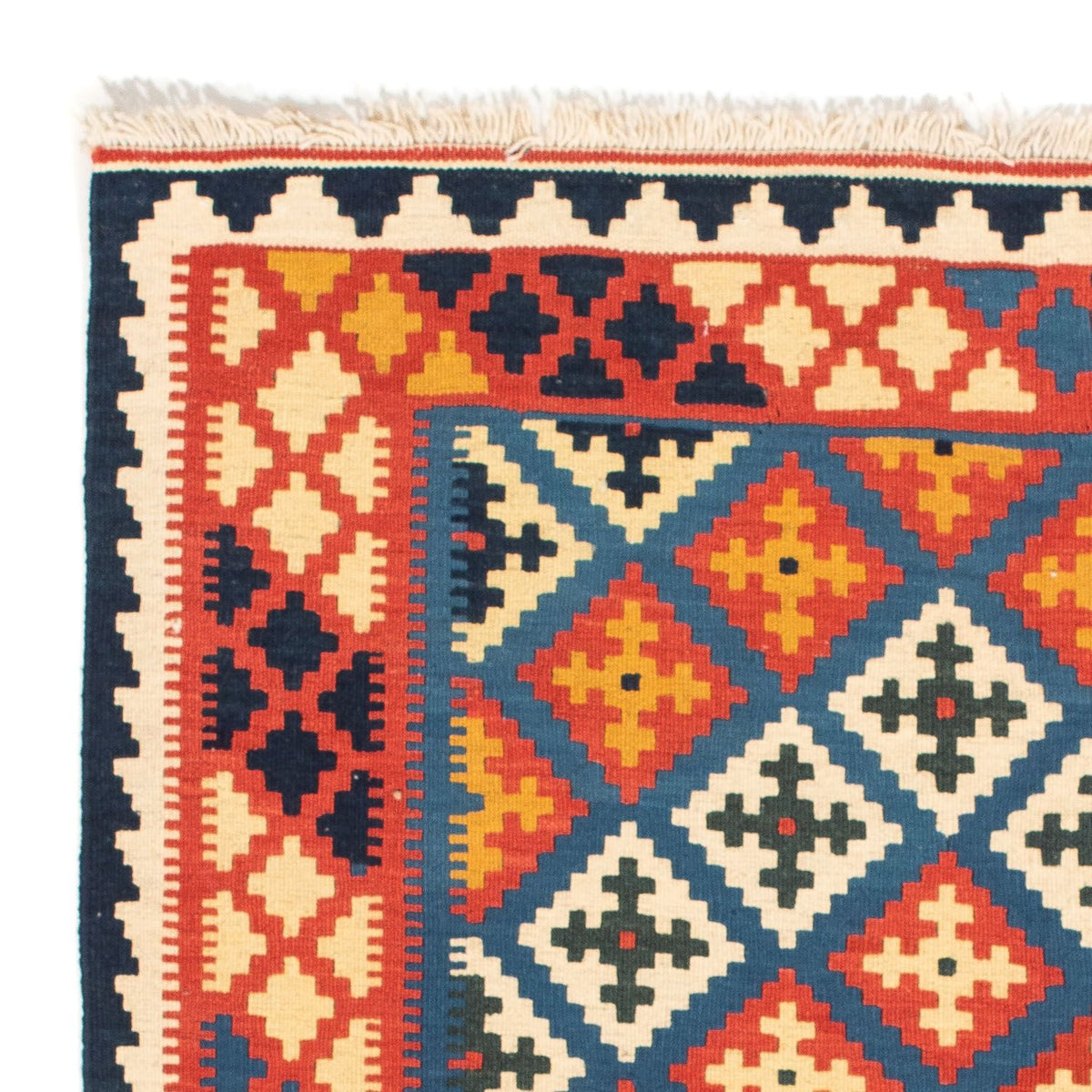 Kelim-tæppe - orientalsk firkantet  - 104 x 100 cm - mørkeblå