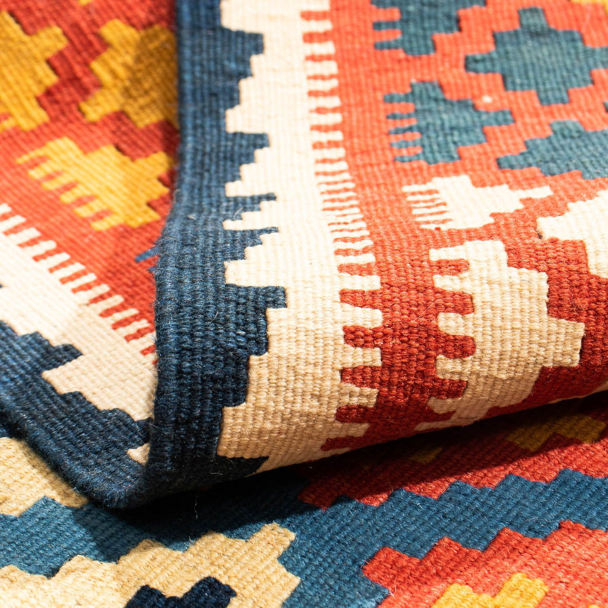 Kelim-tæppe - orientalsk firkantet  - 104 x 100 cm - mørkeblå